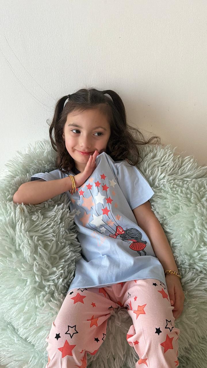Girls' 100% Cotton Pajama Set – Soft, Comfortable & Adorable Star Print