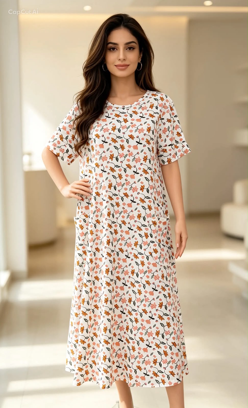 # **100% Cotton Floral Nightgown with Side Pockets-soft&Breathable Womens sleep wear