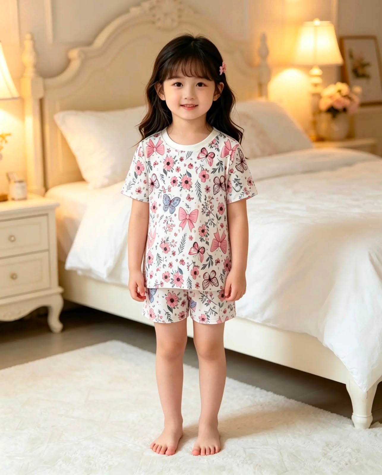 Girls' 100% Cotton Butterfly Print Short Pajama Set