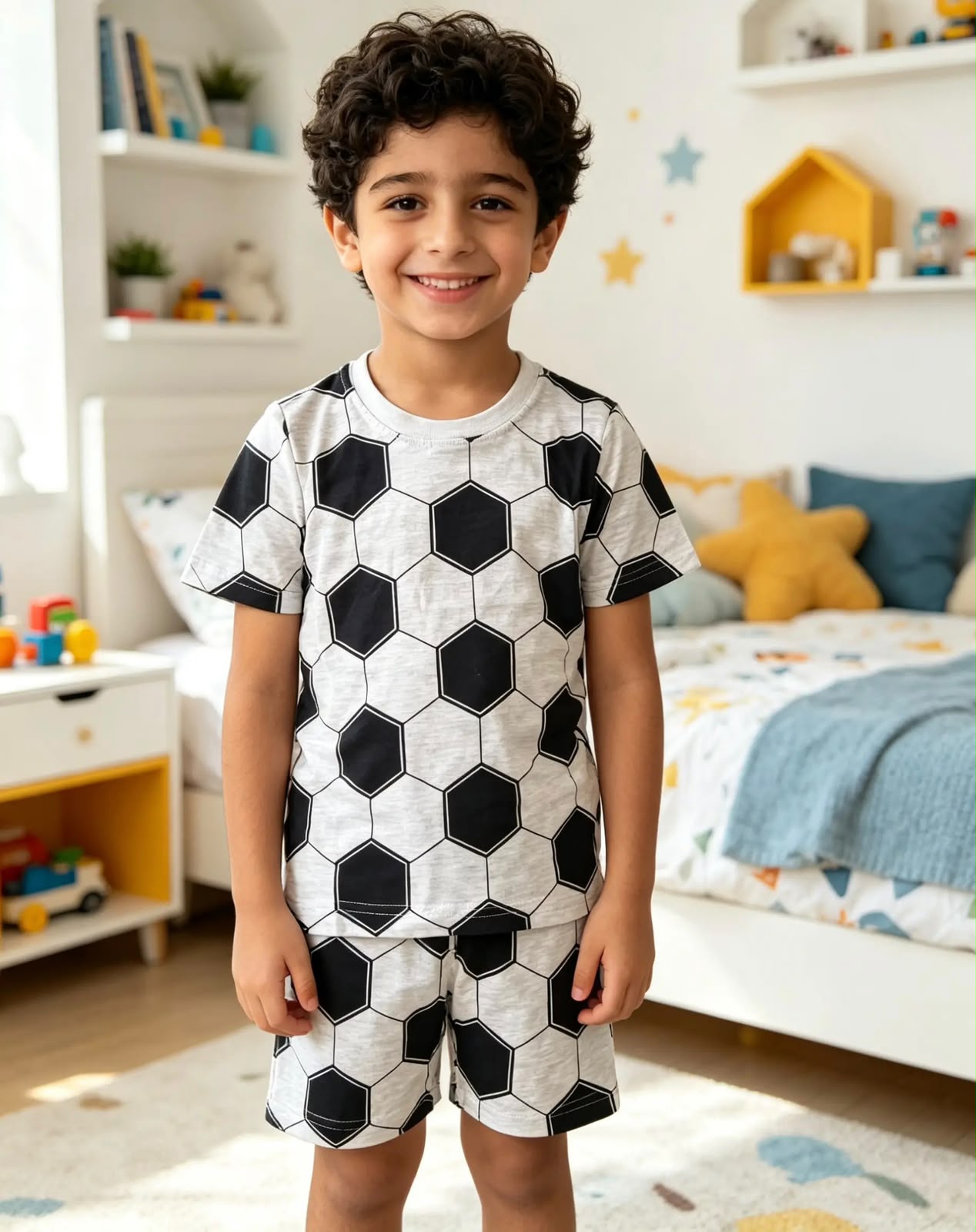 Boys' 100% Cotton Soccer Ball Print Pajama Set – White