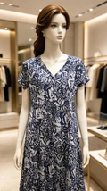 Product Name: Long White & Navy Blue Cotton Poplin Dress