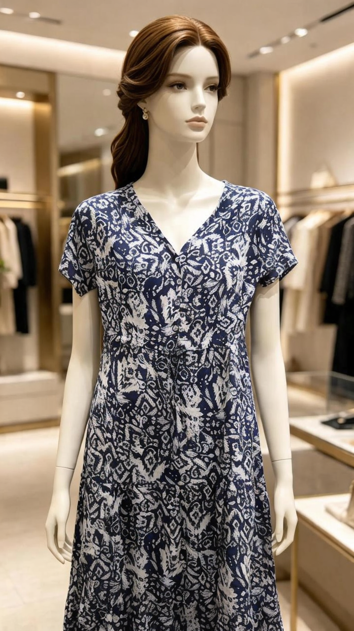 Product Name: Long White & Navy Blue Cotton Poplin Dress