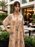 Light Orange Floral Poplin Dress
