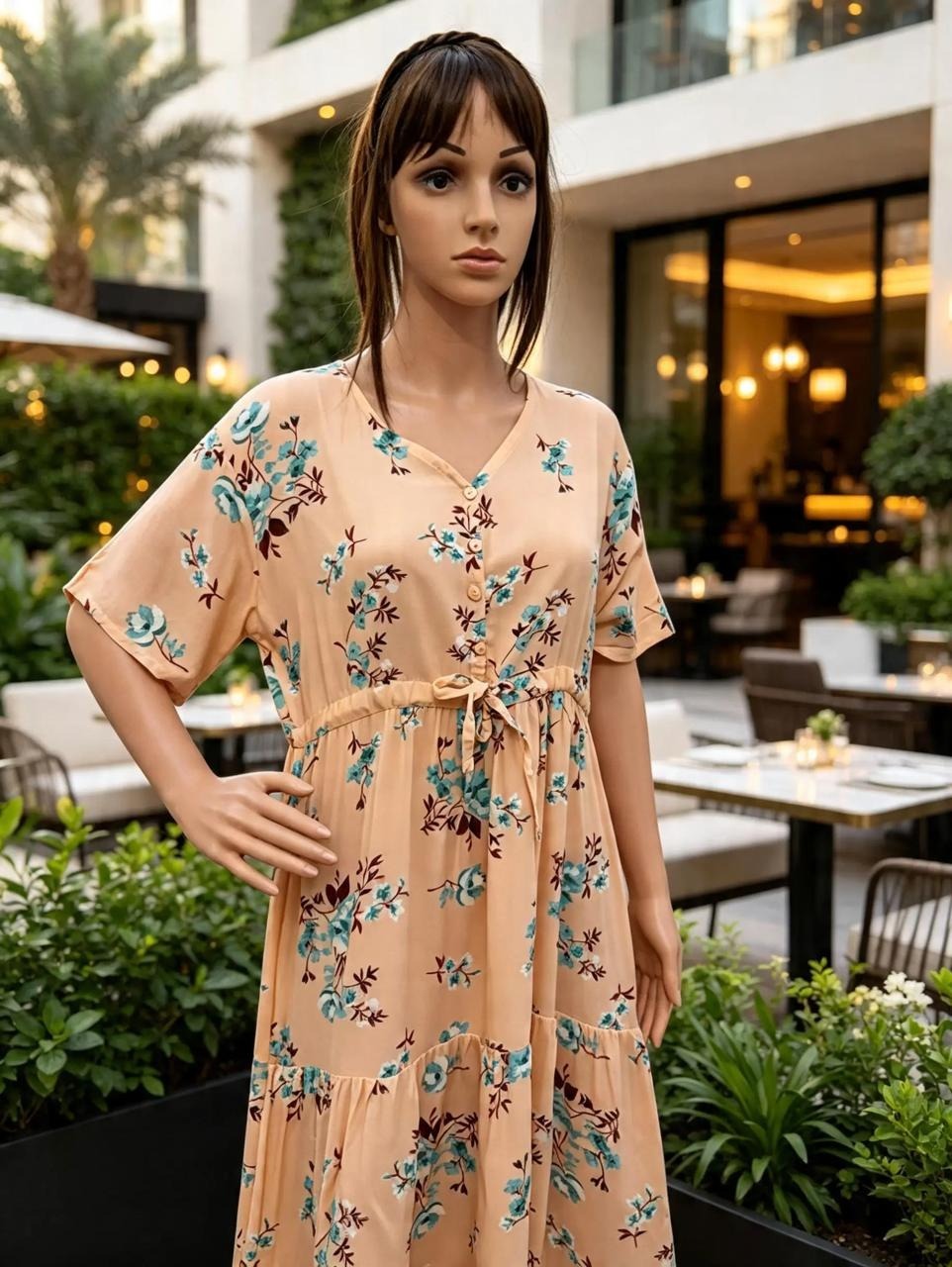 Light Orange Floral Poplin Dress