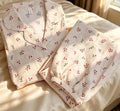 Elegant Beige Summer Pajama Set with Small Red Floral Prints