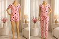 3-Piece Pink Women’s Pajama Set with Black Hearts