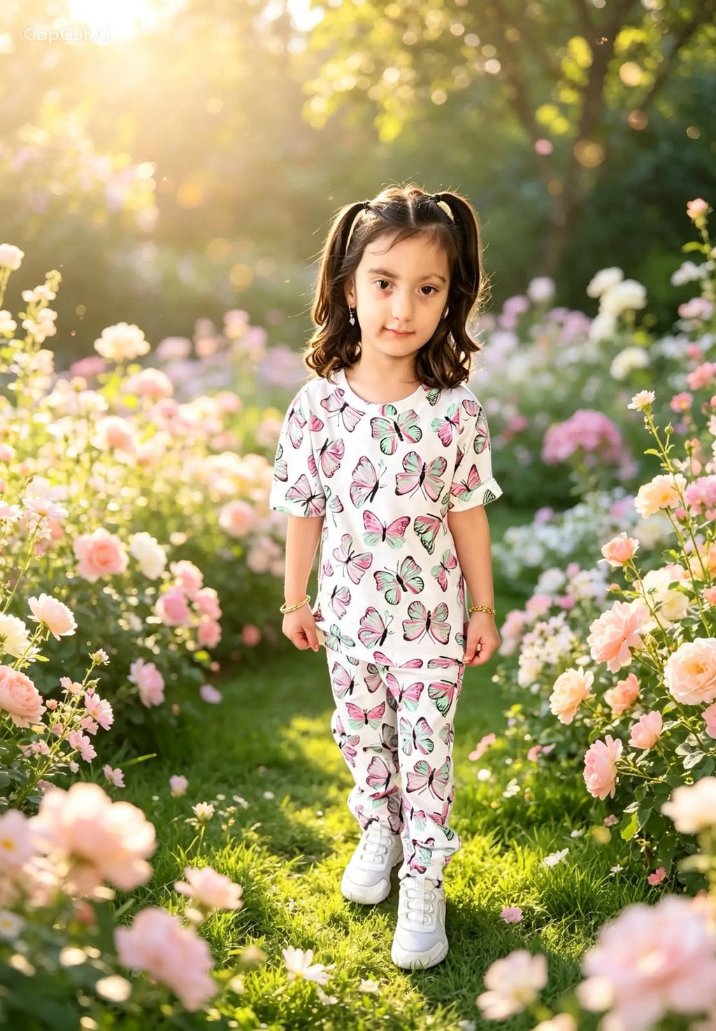 Girls' 100% Cotton Butterfly Print Pajama Set – Soft, Co Print Pajama Set,comfortable & Stylish
