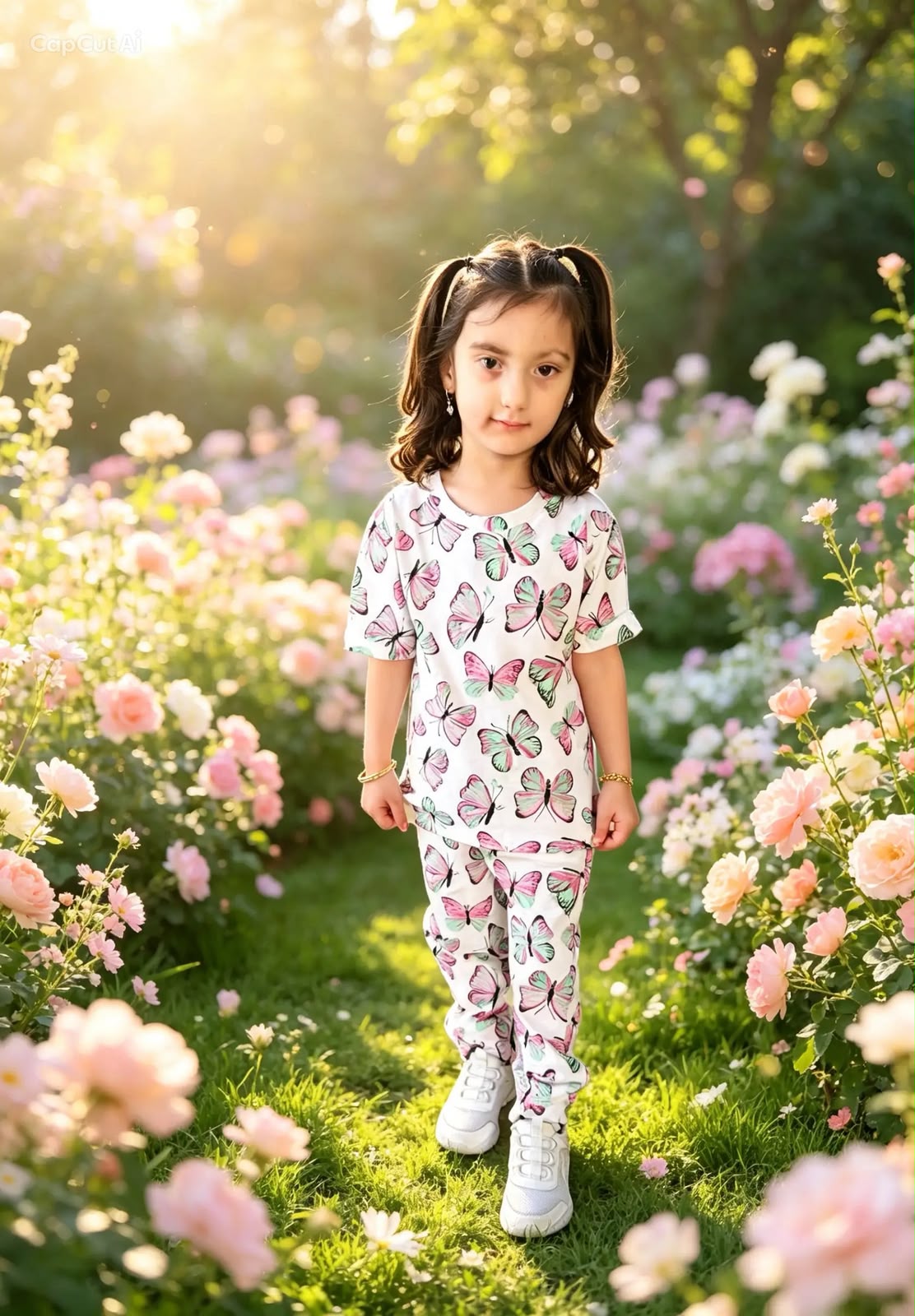 Girls' 100% Cotton Butterfly Print Pajama Set – Soft, Co Print Pajama Set,comfortable & Stylish