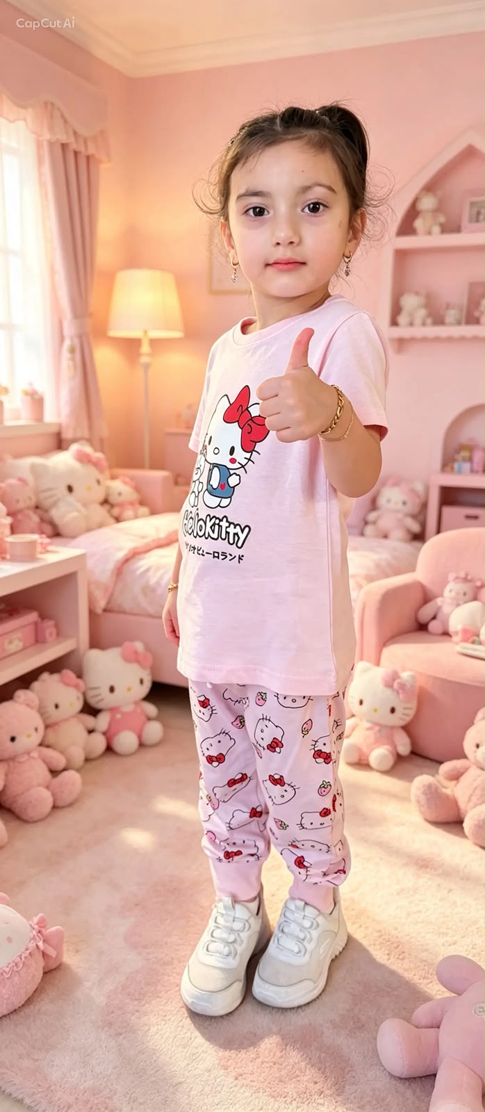 Girls' 100% Cotton Pink Pajama Set – Hello Kitty Print
