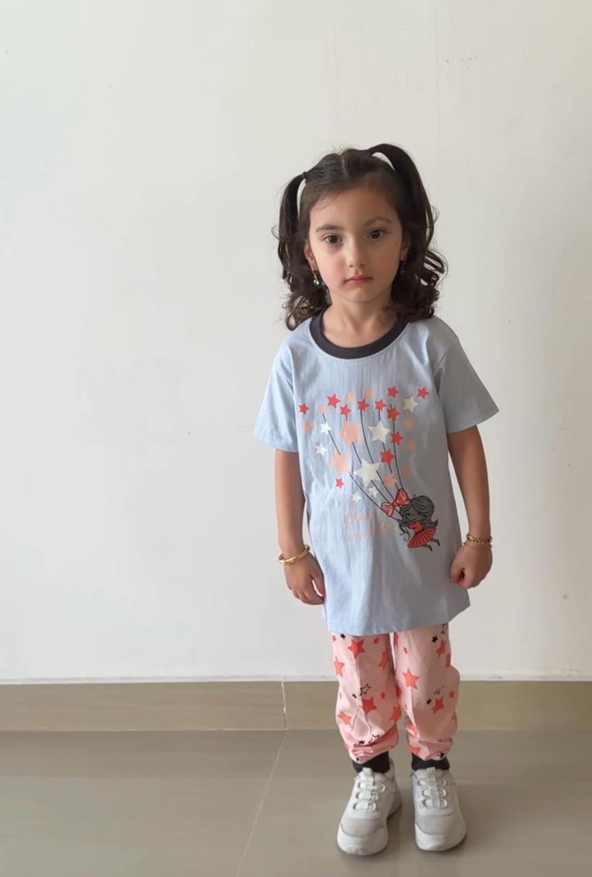 Girls' 100% Cotton Pajama Set – Soft, Comfortable & Adorable Star Print