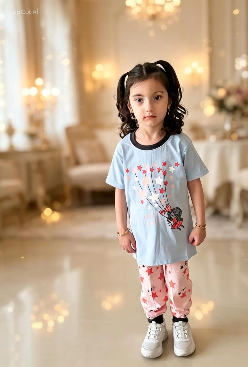 Girls' 100% Cotton Pajama Set – Soft, Comfortable & Adorable Star Print