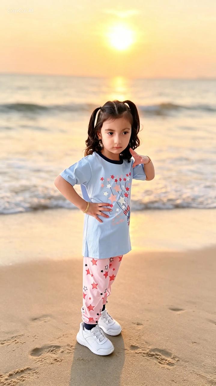 Girls' 100% Cotton Pajama Set – Soft, Comfortable & Adorable Star Print