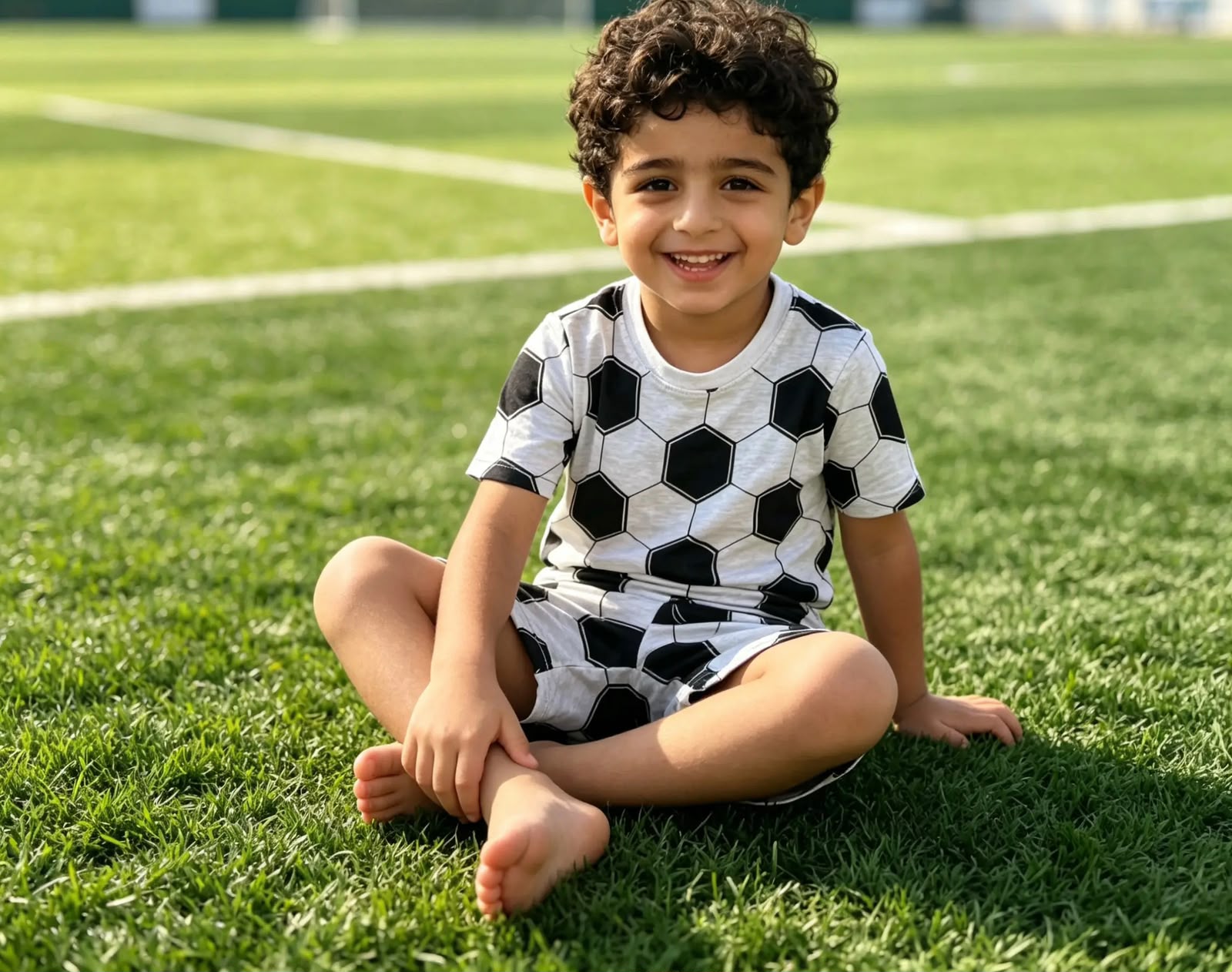 Boys' 100% Cotton Soccer Ball Print Pajama Set – White