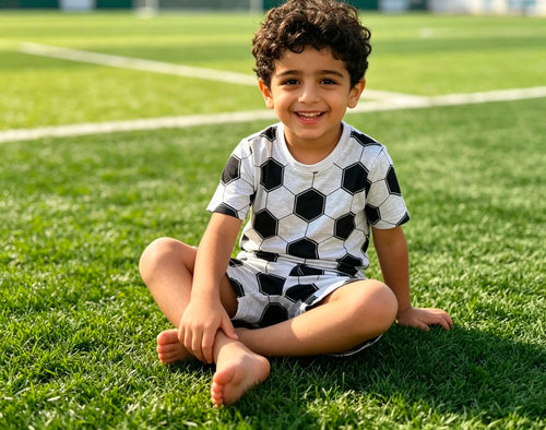 Boys' 100% Cotton Soccer Ball Print Pajama Set – White