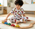 Boys’ White Pajama Set with Colorful Car Prints