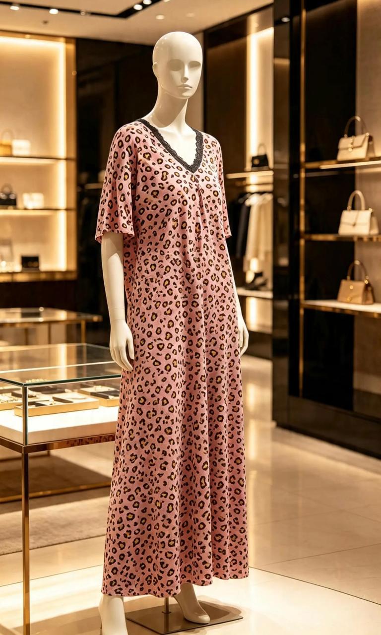 Women’s Cotton Leopard Print Nightshirt – Green & Pink