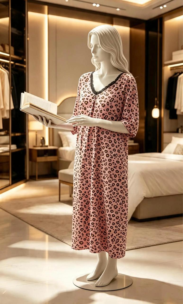 Women’s Cotton Leopard Print Nightshirt – Green & Pink