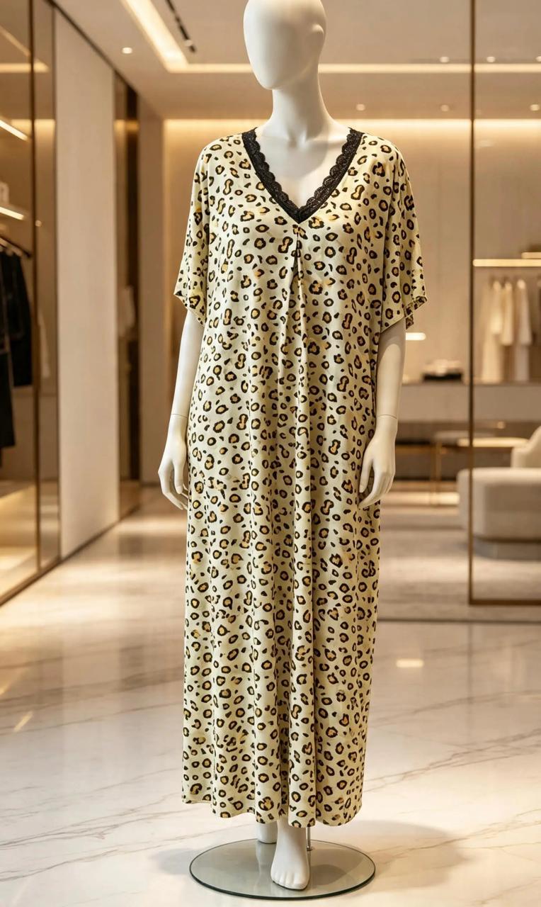 Women’s Cotton Leopard Print Nightshirt – Green & Pink