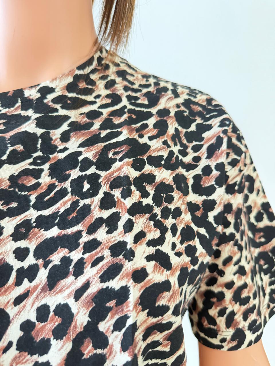 Brown Leopard Print Women’s Pajama Set – Oversized Crop T-Shirt & Shorts