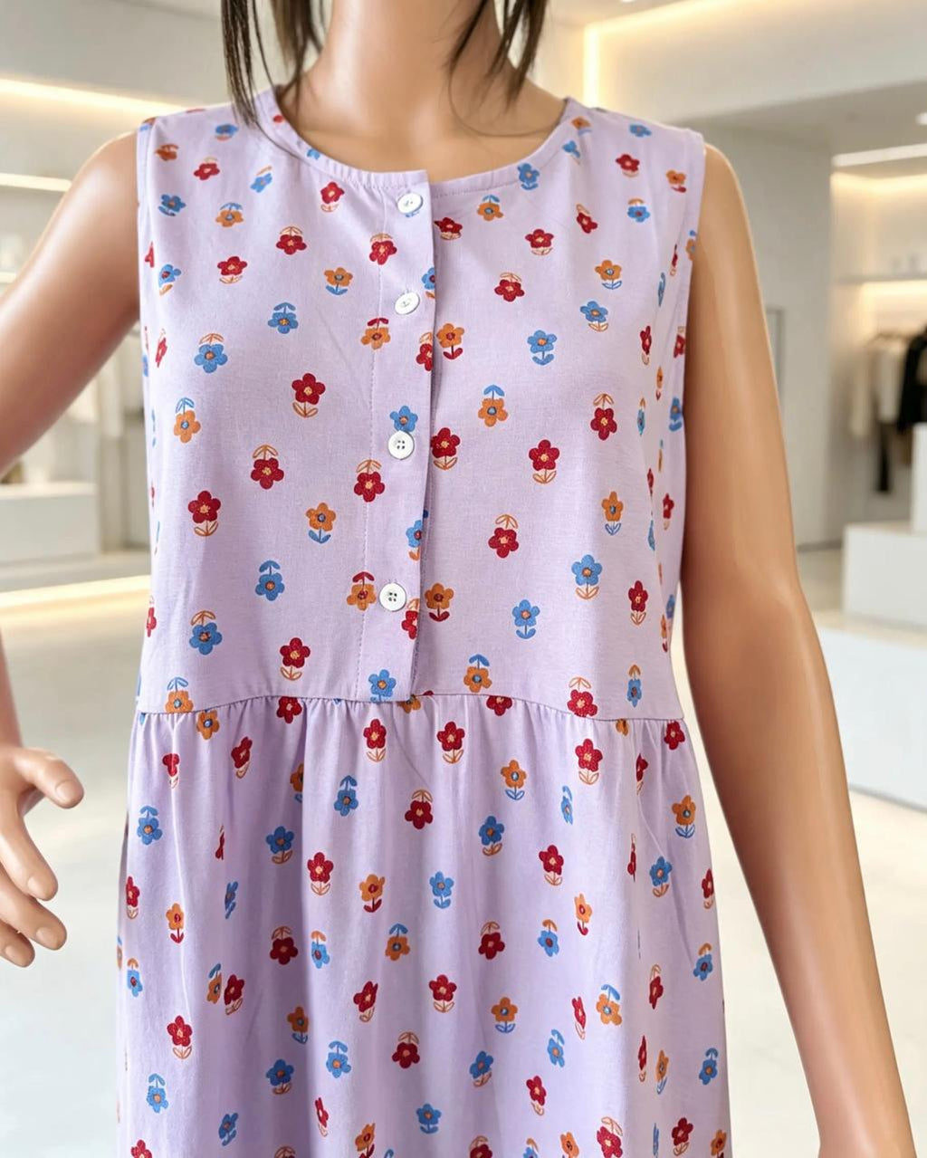 : Women's Mid-Length 100% Cotton Sleep Dress with Wide Straps